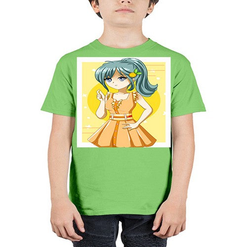 Cute and beautiful orange theme girl in summer 45# - anime - Youth Tee Unisex