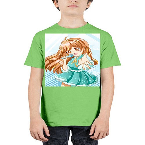 Cute and beautiful singer girl with green dress 163# - anime - Youth Tee Unisex