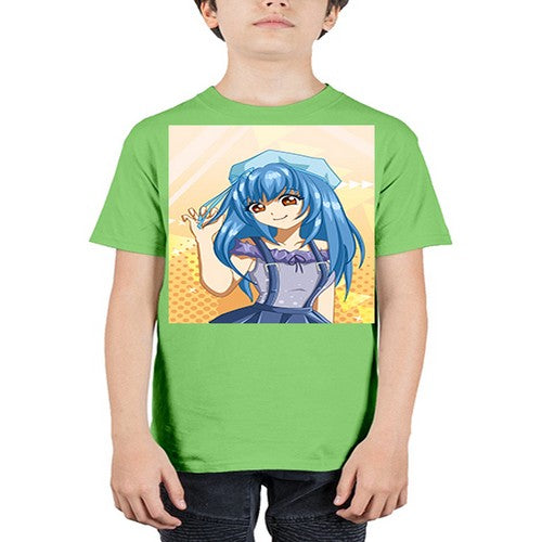 Cute and funny girl with blue hair in purple dress 83# - anime - Youth Tee Unisex