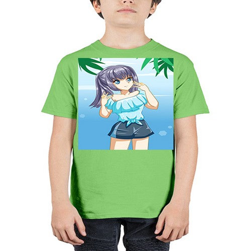 Cute and happy girl with blue shirt in summer 125# - anime - Youth Tee Unisex