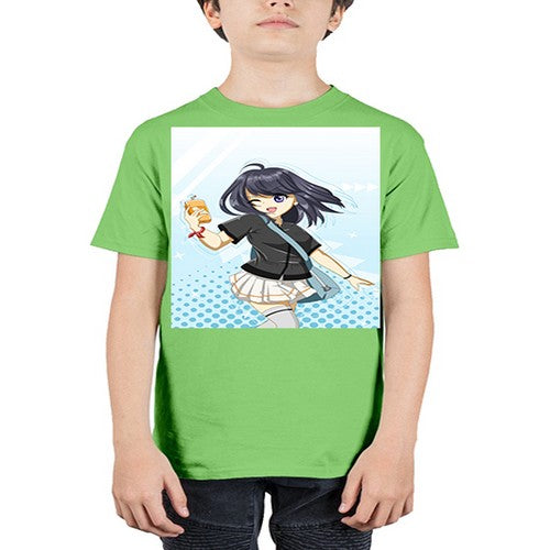 Cute and happy student girl with banana milk 4# - anime - Youth Tee Unisex