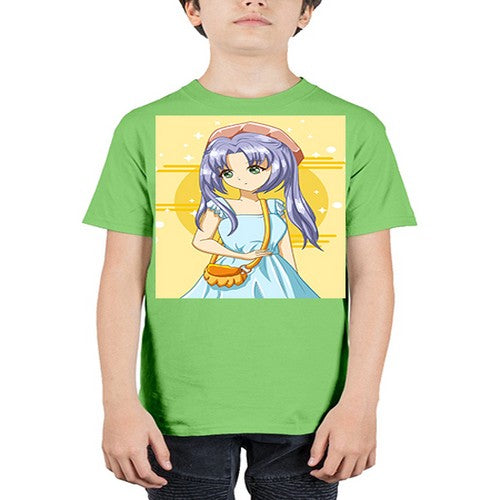 Cute and soft girl blue hair with blue dress in summer holiday 60# - anime - Youth Tee Unisex