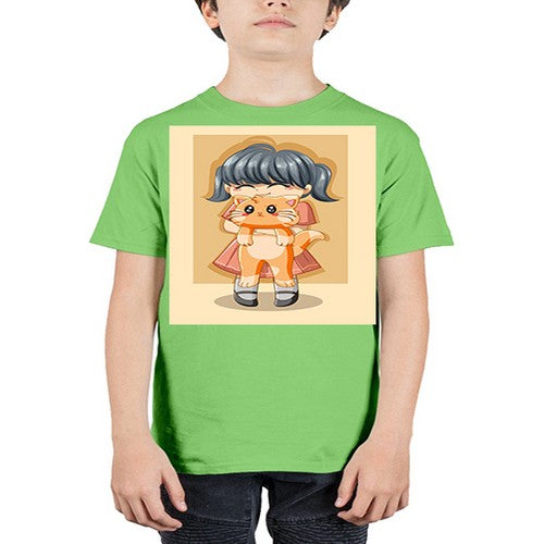 Cute girl with cat animal day 135# - anime - Youth Tee Unisex