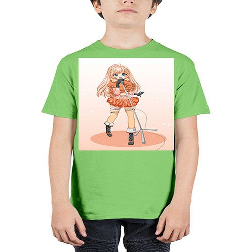 Happy and beautiful singer woman with microphone 160# - anime - Youth Tee Unisex