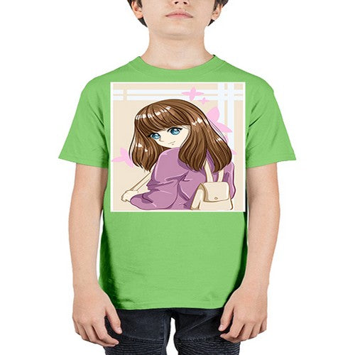 Happy and pretty college student carrying a bag 102# - anime - Youth Tee Unisex