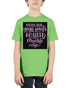 Messy bun yoga pants no sleep momlife  424# - yoga - Youth Tee Unisex
