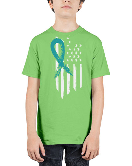 PTSD Teal Ribbon Distressed US 7# - PTSD - Youth Tee Unisex