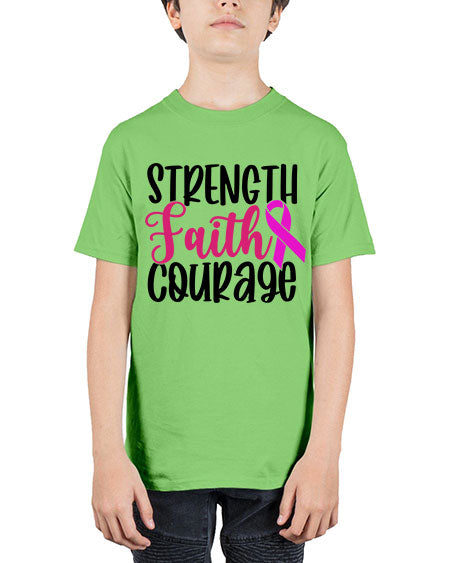 Strength Faith Courage 7# - breast cancer - Youth Tee Unisex