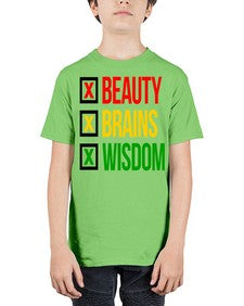 beauty brains wisdom 262# - black words and phrases - Youth Tee Unisex