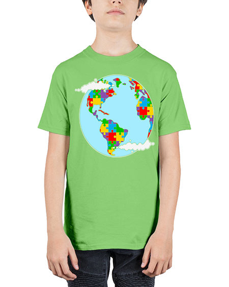 earth autism awareness heart puzzle 83# - autism - Youth Tee Unisex