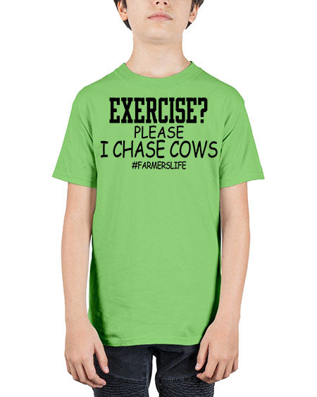 exercise please i chase cows - cow - Youth Tee Unisex