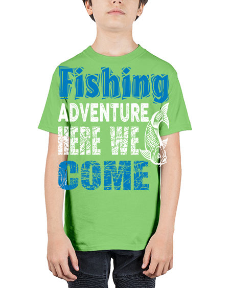 fishing adventure here we come png 79# - shark-fish - Youth Tee Unisex