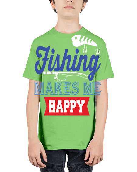 fishing makes me happy png 78# - shark-fish - Youth Tee Unisex
