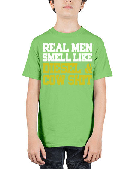 real men smell like diesel and cow poop - cow - Youth Tee Unisex