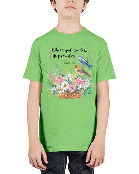 where god guides, he provides 79# - birds - Youth Tee Unisex
