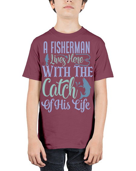 A Fisherman Lives Here With The Catch Of His Life 125# - shark-fish - Youth Tee Unisex