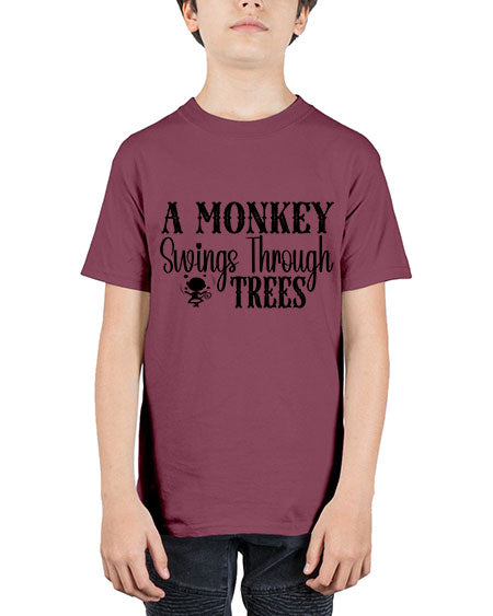 A monkey swings through trees  - monkey - Youth Tee Unisex