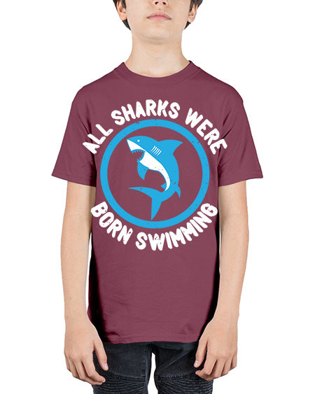 All sharks were born swimming Style 100# - shark-fish - Youth Tee Unisex