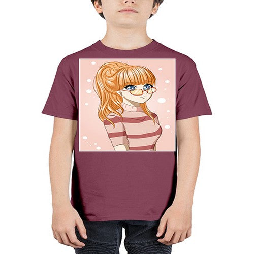 Beautiful and cool girl orange hair with glasses 105# - anime - Youth Tee Unisex