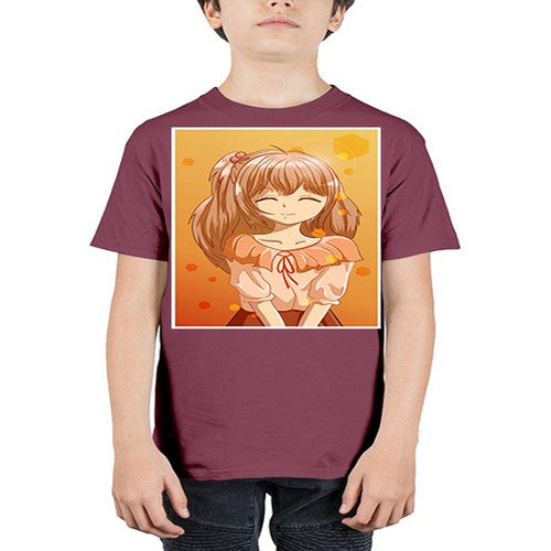 Beautiful and cute girl brown hair at sunset 164# - anime - Youth Tee Unisex