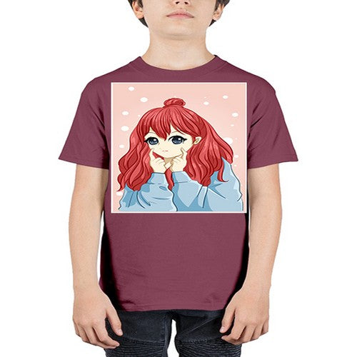 Beautiful and cute girl long red hair with jacket 150# - anime - Youth Tee Unisex