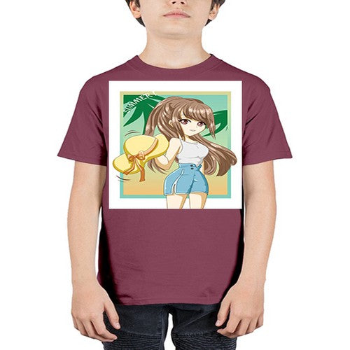Beautiful and cute girl with hat on the beach in the summer 154# - anime - Youth Tee Unisex
