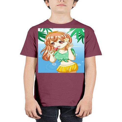 Beautiful and cute girl yellow hair with ice cream in beach in the summer 178# - anime - Youth Tee Unisex