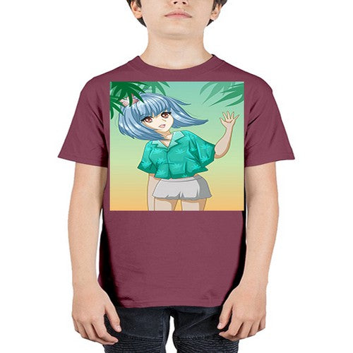 Beautiful and happy girl on the beach in summer 48# - anime - Youth Tee Unisex