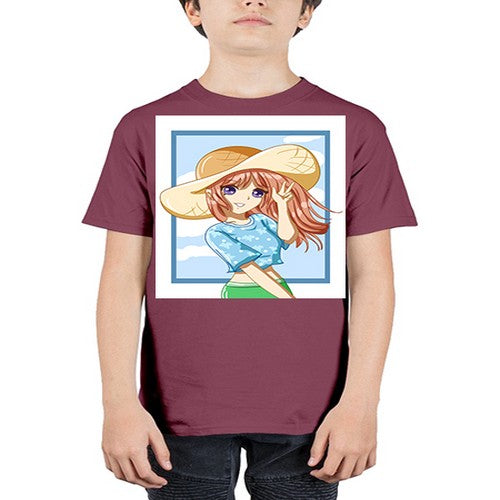 Beautiful and happy girl with blue shirt in summer 51# - anime - Youth Tee Unisex