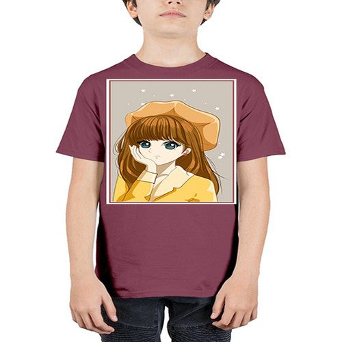 Beautiful and pretty girl brown long hair with yellow hat 128# - anime - Youth Tee Unisex
