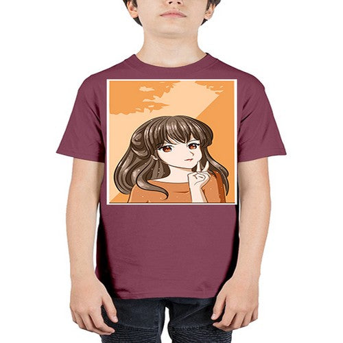 Beautiful and pretty girl long hair with orange background 100# - anime - Youth Tee Unisex