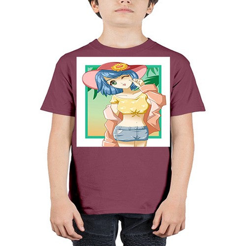 Beautiful and sexy girl on the beach with cute hat in summer 1# - anime - Youth Tee Unisex