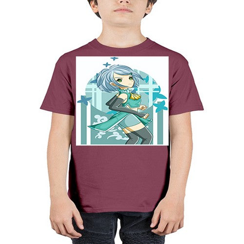 Beautiful girl blue hair with green clothes 161# - anime - Youth Tee Unisex