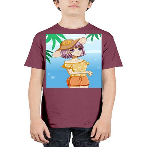 Beautiful girl in summer with sunflower 116# - anime - Youth Tee Unisex