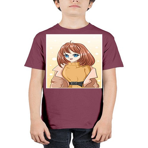 Beautiful girl short hair wearing winter clothes 168# - anime - Youth Tee Unisex