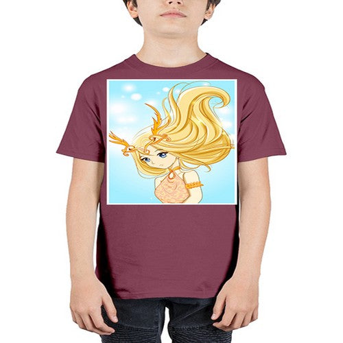 Beautiful queen with gold hair and gold horn crown 39# - anime - Youth Tee Unisex