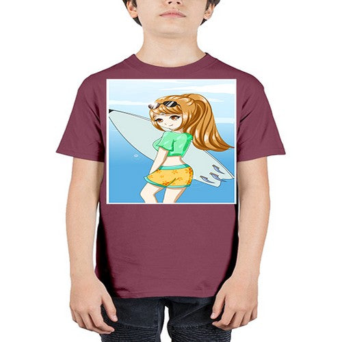 Cool and beautiful girl with surfboard in the summer 172# - anime - Youth Tee Unisex