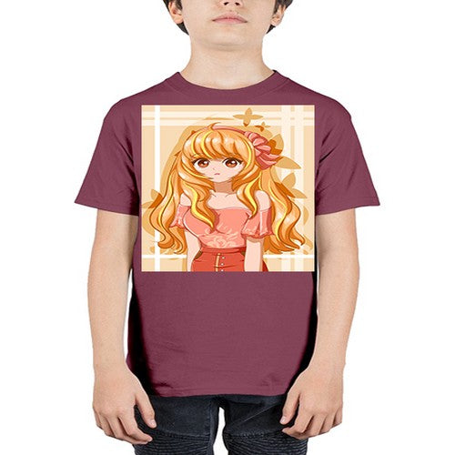 Cute and beautiful girl blonde hair with ribbon 110# - anime - Youth Tee Unisex