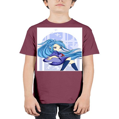 Cute and beautiful girl blue long hair cartoon 155# - anime - Youth Tee Unisex