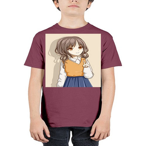 Cute and beautiful girl brown hair wearing uniform 71# - anime - Youth Tee Unisex