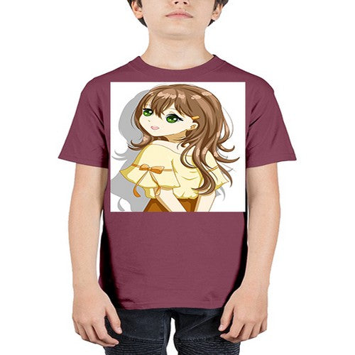 Cute and beautiful girl brown hair with yellow blouse 69# - anime - Youth Tee Unisex
