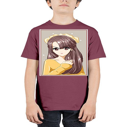 Cute and beautiful girl brown long hair and ribbon 136# - anime - Youth Tee Unisex