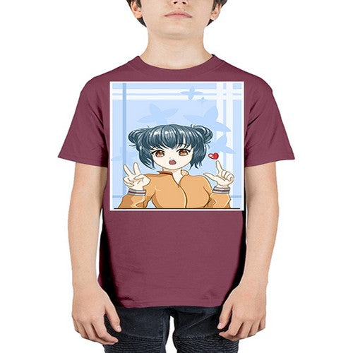Cute and beautiful girl dark blue hair with love 74# - anime - Youth Tee Unisex