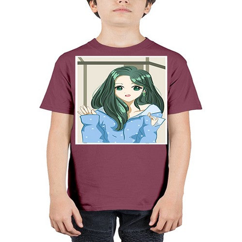 Cute and beautiful girl green long hair 134# - anime - Youth Tee Unisex