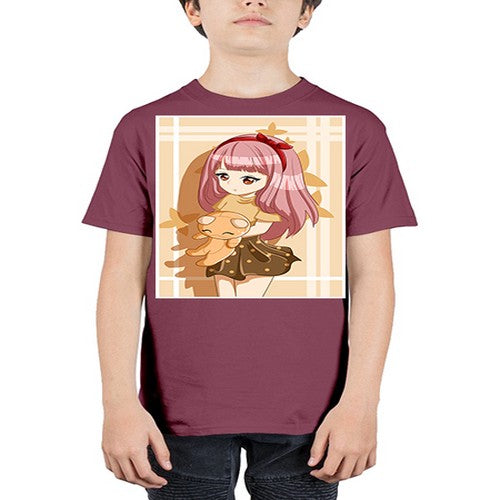 Cute and beautiful girl long pink hair with doll 9# - anime - Youth Tee Unisex