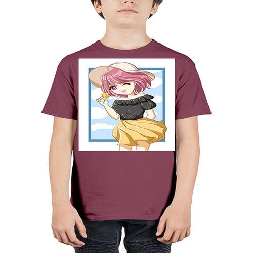 Cute and beautiful girl pink hair with hat in the summer 146# - anime - Youth Tee Unisex