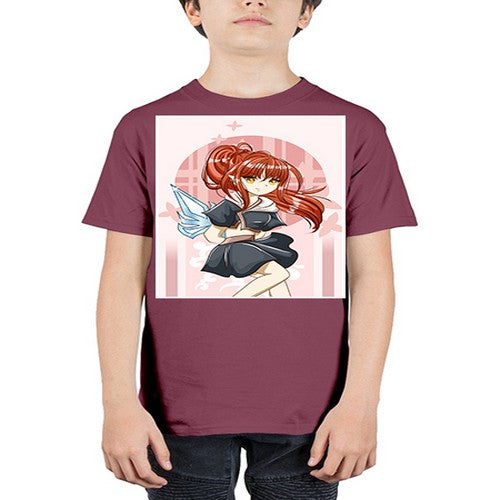Cute and beautiful girl red long hair with sword cartoon 157# - anime - Youth Tee Unisex
