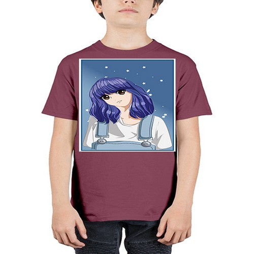 Cute and beautiful girl short purple hair 144# - anime - Youth Tee Unisex