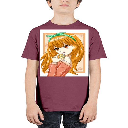 Cute and beautiful girl with orange in the summer 174# - anime - Youth Tee Unisex