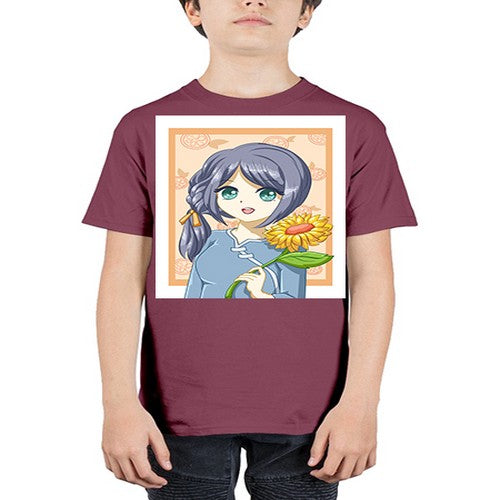 Cute and beautiful girl with sunflower in the summer 165# - anime - Youth Tee Unisex